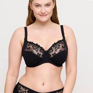 Prima Donna PrimaDonna Deauville Full Cup Bra Size 32D Black Floral Lace Unlined